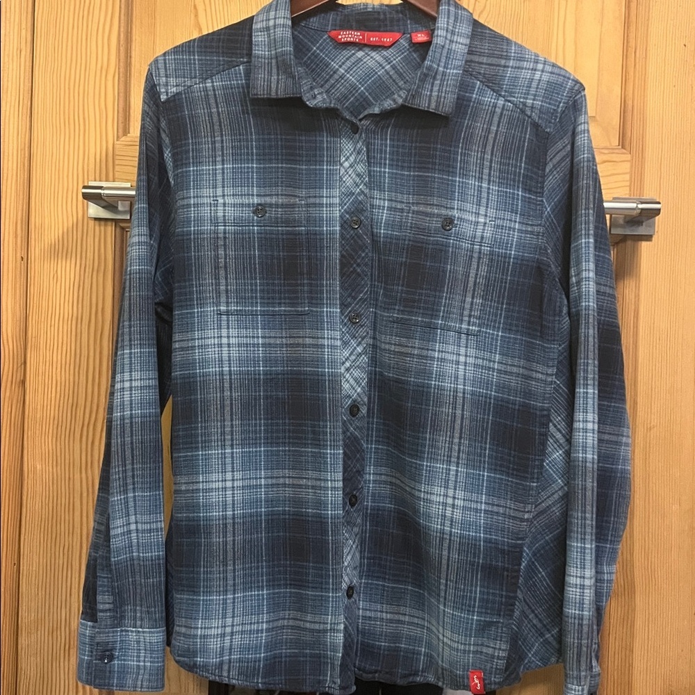 Eastern Mountain Sports Navy Plaid Cotton  Button Down Flannel Shirt Sz XL